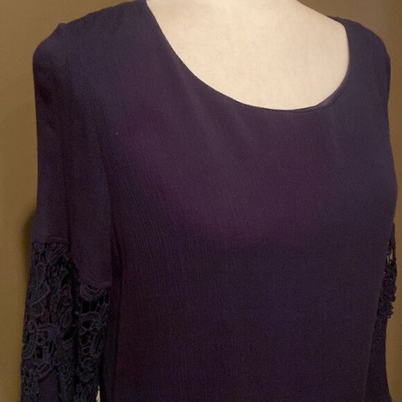 Altar’d State Navy MIDI Dress Crocheted Sleeves Size Large Bell Sleeves - Picture 2 of 13